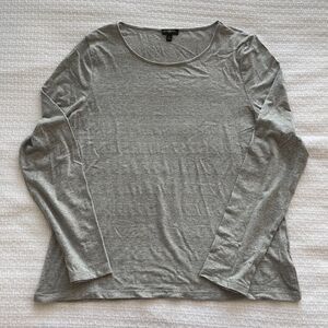PL Talbots Long-Sleeve Gray Striped T-Shirt with Silver Metallic Thread